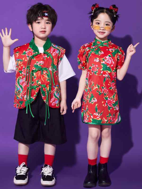 キッズダンス衣装 子供用 小学生 幼稚園児 中国風 発表会 運動会 体育祭 チアリーディング 応援団 パフォーマンス ユニフォーム チームウェア 春夏 ポリエステル 動きやすい