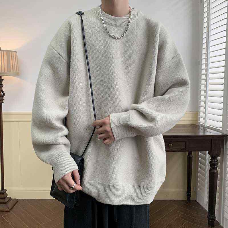 ニット メンズ 秋冬 セーター トップス ポリエステル 混紡 裏起毛 厚手 ゆったり クルーネック リラックスフィット カジュアル レトロ 高級感 プルオーバー