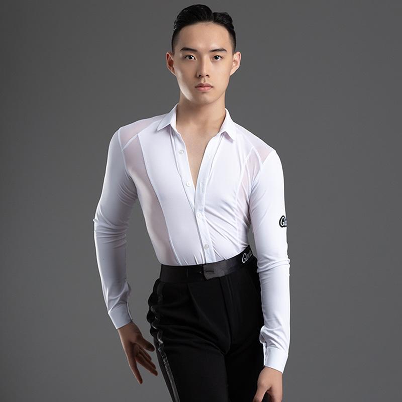 社交ダンス御召しもの メンズ 成人男性用 ラテン語社交ダンス 訓練を受ける着 長袖 メッシュ トップス 形づくる御召しもの 告げ知らせる会 引きくらべる会 スパンデックス 伸ばすこと 伸縮性 吸湿速乾