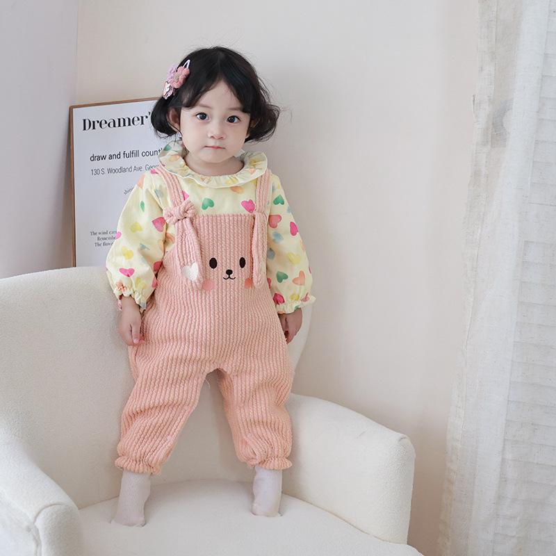 ロンパース ベビー 女の子 新生児 秋冬 裏起毛 厚手 暖かい 綿 長袖 うさぎ刺繍 ピンク カバーオール プルオーバー 韓国子供服 出産祝い お出かけ 普段着 赤ちゃん服