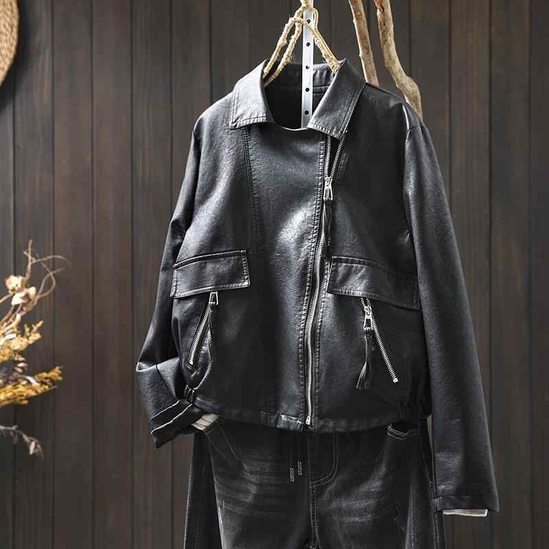 レザージャケット レディース ブラック ブラウン ショート丈 ライダースジャケット フェイクレザー ゆったり クール 低身長向け 長袖 春秋