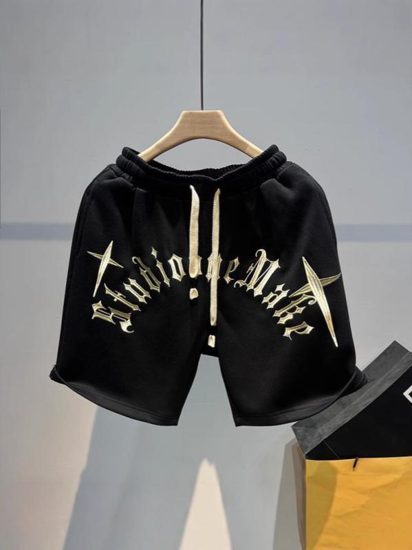 ハーフパンツ メンズ 刺繍 ニット アメカジ スポーツ 大きいサイズ ゆったり カジュアル 夏 薄手 ポリエステル綿混 ストレート 伸縮性