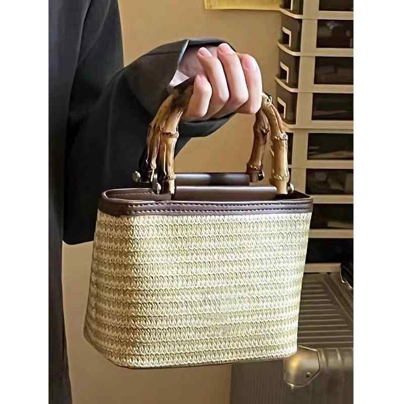 バッグ レディース ストロー 草編み 編み込み バケツ型 バケットバッグ ミニ ポシェット ショルダーバッグ 斜め掛け 手提げ 高級感 春夏 ベージュ カジュアル 普段使い