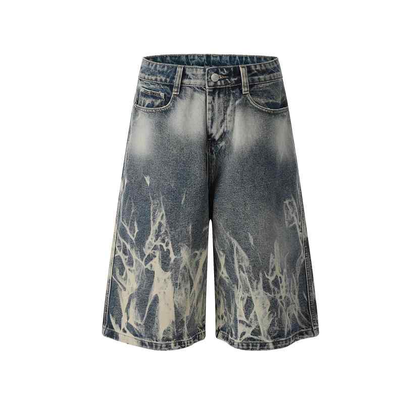 デニムパンツ メンズ アメリカン ヴィンテージ ウォッシュ加工 ストレート ゆったり リラックスフィット ハーフパンツ ショートパンツ ブルー カジュアル ストリート 普段使い
