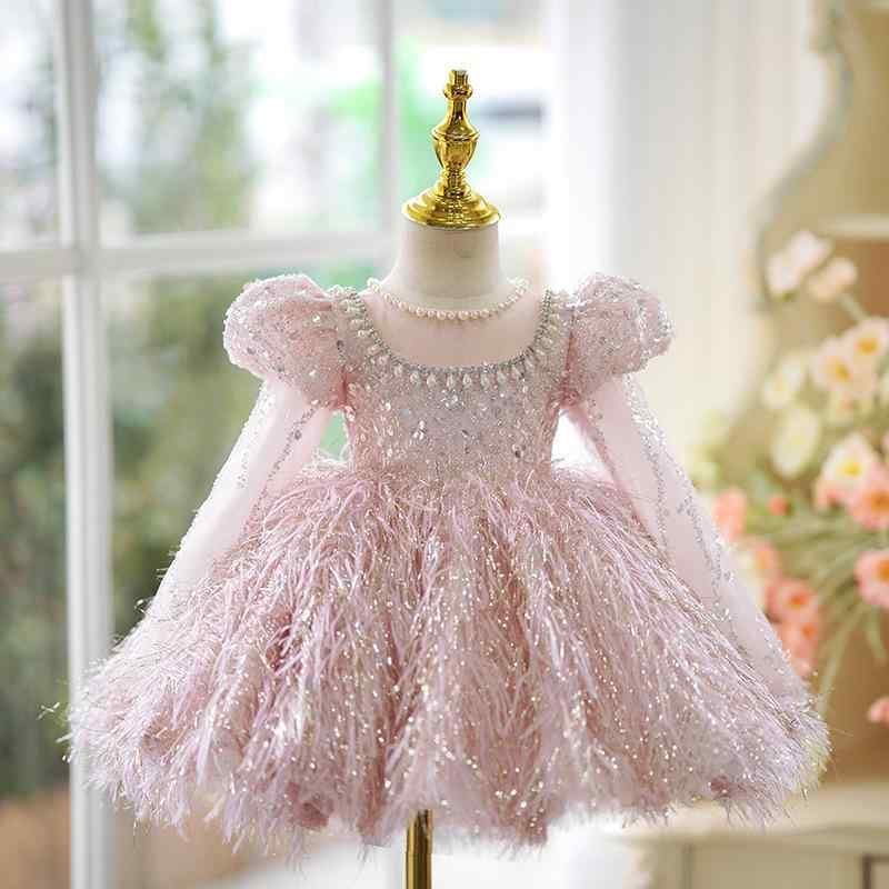 キッズ 女の子 フォーマル セレモニー ドレス ワンピース 1歳 誕生日 結婚式 発表会 演奏会 パーティー ウェディング フラワーガール プリンセス お姫様 上品 高級感 ピンク ワインレッド 半袖 長袖 ポリエステル