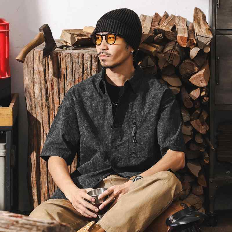 ワークシャツ メンズ アメカジ マウンテン アウトドア 薄手 半袖 ゆったり カジュアル 襟付き 切り替え 多ポケット コットン 抗菌 スポーツ 普段使い 春夏