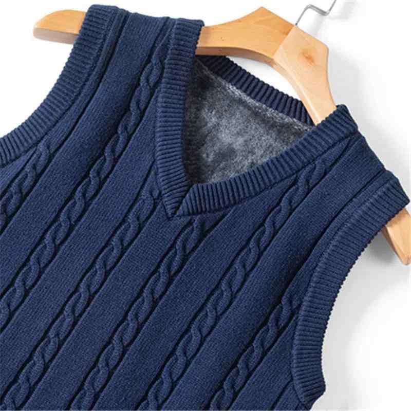 ニットベスト メンズ 男性用 裏起毛 厚手 保温性 秋冬 ゆったり ルーズフィット ノースリーブ コットン 綿 韓国風デザイン 通勤 ビジネス オフィスカジュアル 普段使い バイカラー