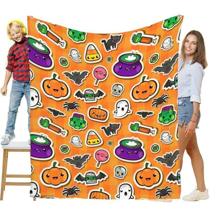ブランケット かわいい キャラクター ハロウィン柄 プリント フランネル ポリエステル ソフト 毛布 快適 柔らか 肌触り ソファ ベッド ひざ掛け インテリア オールシーズン