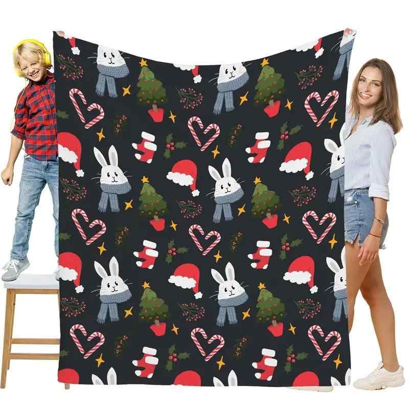 ブランケット クリスマス柄 プリント フランネル ふわふわ あったか 軽量 マルチカバー ひざ掛け インテリア ポリエステル オールシーズン