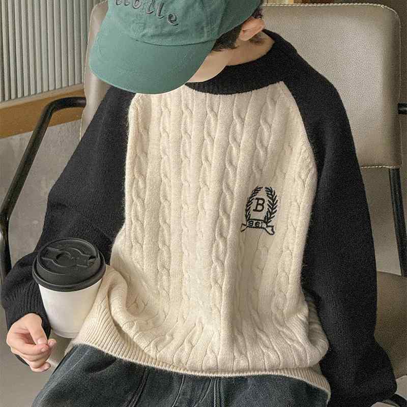 ニット キッズ 男の子 切り替え セーター 丸首 長袖 プルオーバー 綿 コットン 柔らかい 秋冬 韓国風 ファッション トレンド カジュアル 普段使い トップス グレー オフホワイト 4,674円