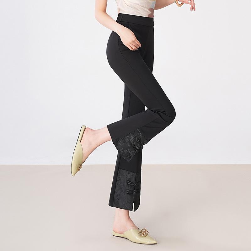 フレアパンツ レディース ハイウエスト 後ろウエストゴム 微フレア 細見え ロング丈 ブラック 通勤 オフィス カジュアル エレガント 上品 おしゃれ 普段使い ポリエステル スパンデックス混 春夏