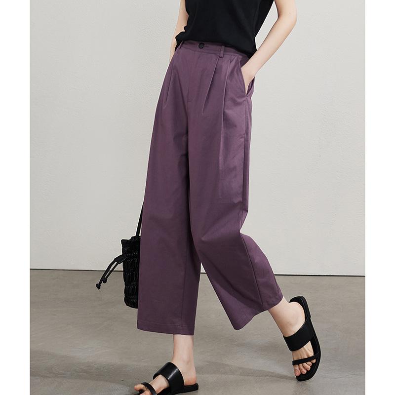 パンツ レディース 夏 高級感 ゆったり ルーズ 着痩せ 細見え ハイウエスト 通勤 オフィス クロップド アンクル丈 カジュアル リラックス ワイド ガウチョ バルーンパンツ ポリエステル グレー パープル ベージュ ボトムス
