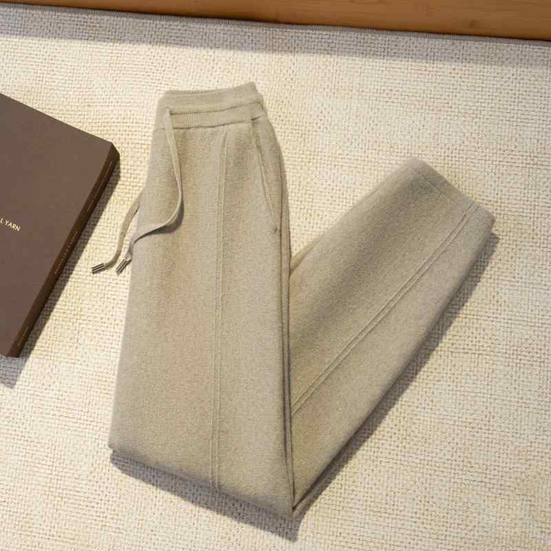 テーパードパンツ メンズ 男性用 100%純カシミヤ ピュアカシミヤ ハイウエスト 厚手 ニット 保温 伸縮性 シワになりにくい キャロットシルエット カジュアル ボトムス ズボン 秋冬 ブラック キャメル