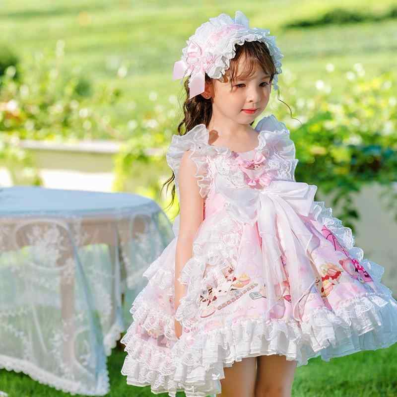 ワンピース 女の子 ロリータファッション プリンセスドレス Aライン キャミソール ノースリーブ カートゥーン柄 かわいい ピンク ポリエステル 夏 お出かけ 普段使い
