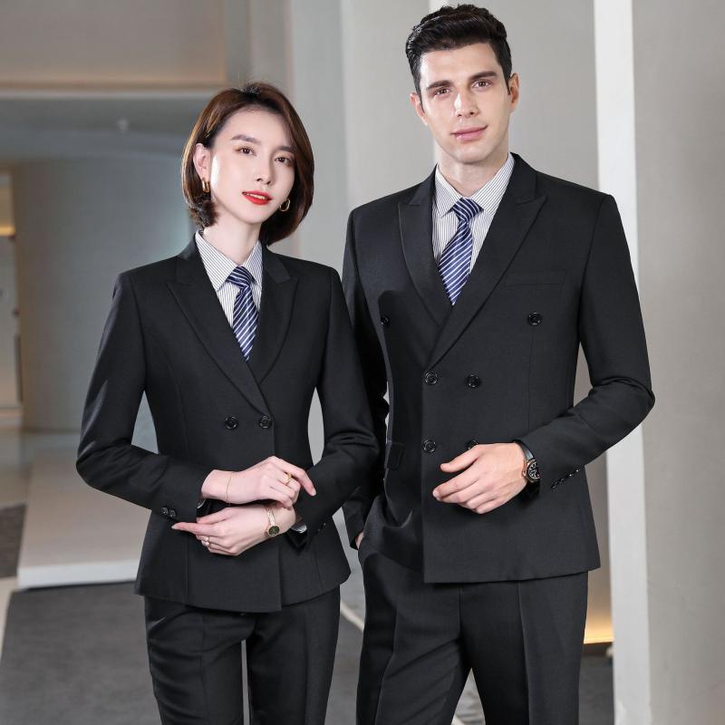 スーツ 男女兼用 ユニセックス ダブルブレスト スリムフィット 細身 ノーアイロン イージーケア ビジネス オフィス 通勤 フォーマル セットアップ ジャケット パンツ 化繊混紡
