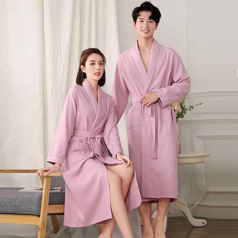バスローブ カップル 男女兼用 メンズ レディース 薄手 軽量 吸水速乾 ホテル仕様 エステ サロン 美容院 スパ お風呂上がり ガウン ナイトガウン ルームウェア パジャマ 部屋着 春夏 コットン ポリエステル 綿混 やわらか 肌触り 快適
