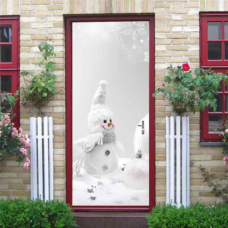 ドアシート 3D 自己粘着式 ウォールステッカー 壁紙シール クリスマス 雪だるま デザイン PVC製 貼るだけ簡単 リノベーション 模様替え 寝室 リビング 玄関 デコレーション インテリアシール