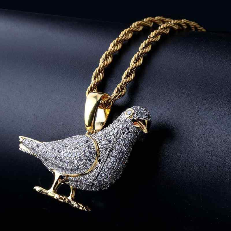 ネックレス メンズ 欧米風 ヒップホップ 鳩 アニマルモチーフ 個性的 ペンダント マイクロパヴェジルコニア ツートンカラー 銅製 ストリート カジュアル ファッション アクセサリー