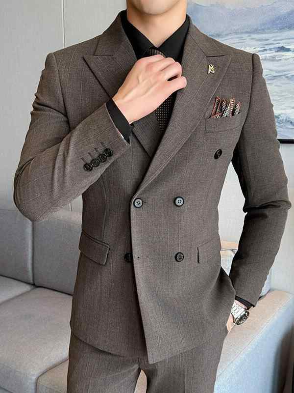スーツ メンズ 一つボタン スリーピース スリムフィット ビジネス フォーマル 正装 新郎 礼服 ウェディング 結婚式 通勤 オフィス ポリエステル ノーアイロン 形態安定 グレー ブラウン