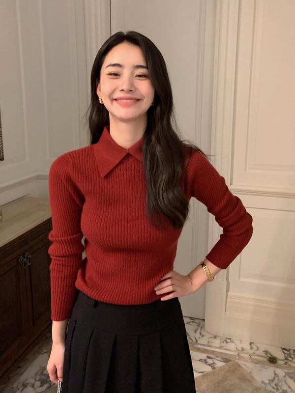 ニット レディース 秋冬 カシミヤ ポロ襟 プルオーバー 長袖 無地 保温 ゆったり スタイルアップ ミドルゲージ 通勤 オフィス きれいめ 上品