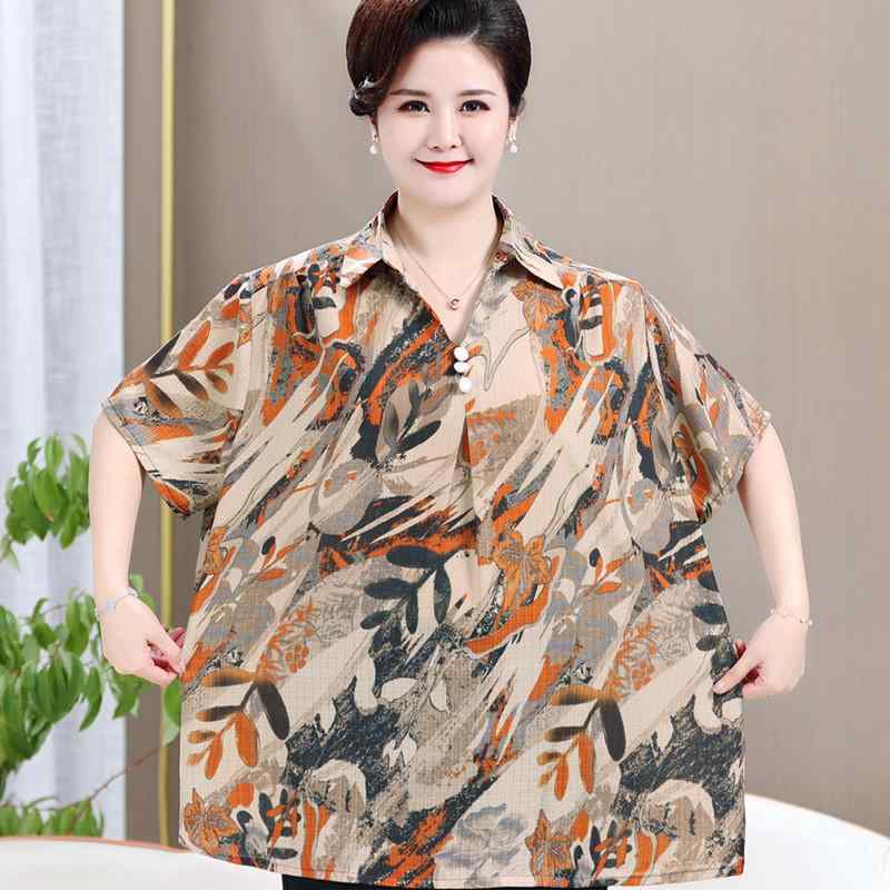 Tシャツ レディース ママ ミセス シニア 大きいサイズ 50代 60代 半袖 ゆったり ビッグシルエット トップス カットソー ポリエステル素材 薄手 プルオーバー 上品 エレガント カジュアル 普段着 お出かけ 春夏 オレンジ系