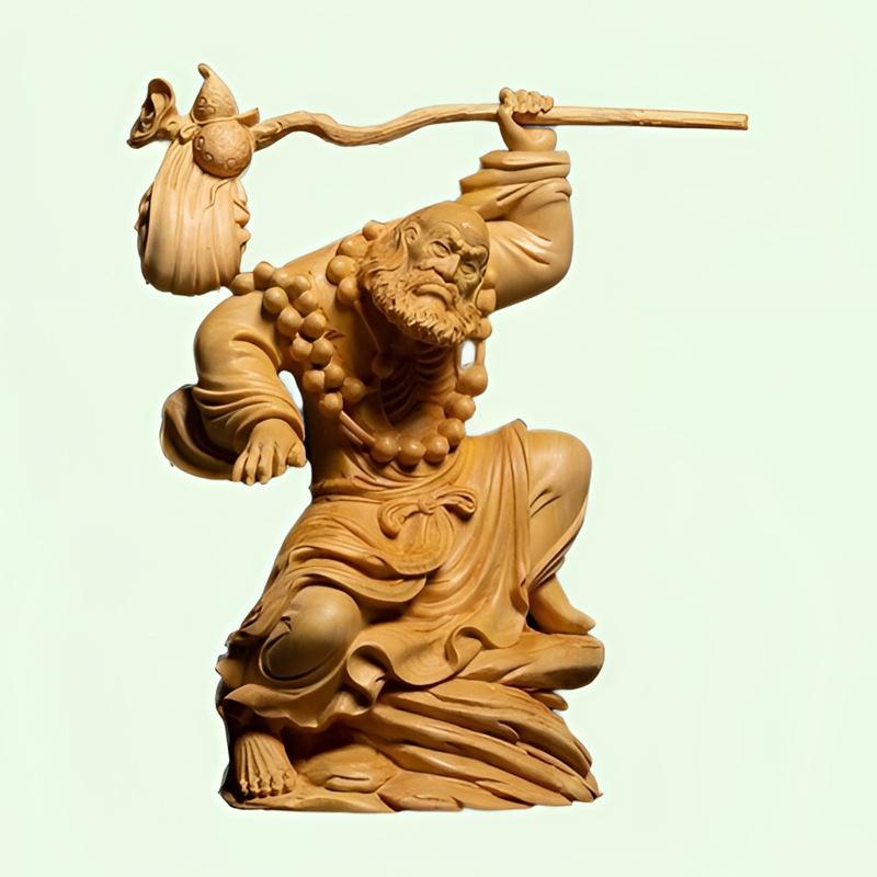 新品即決置物 達磨大師像 崖柏木 手彫り 禅スタイル 悟り オブジェ