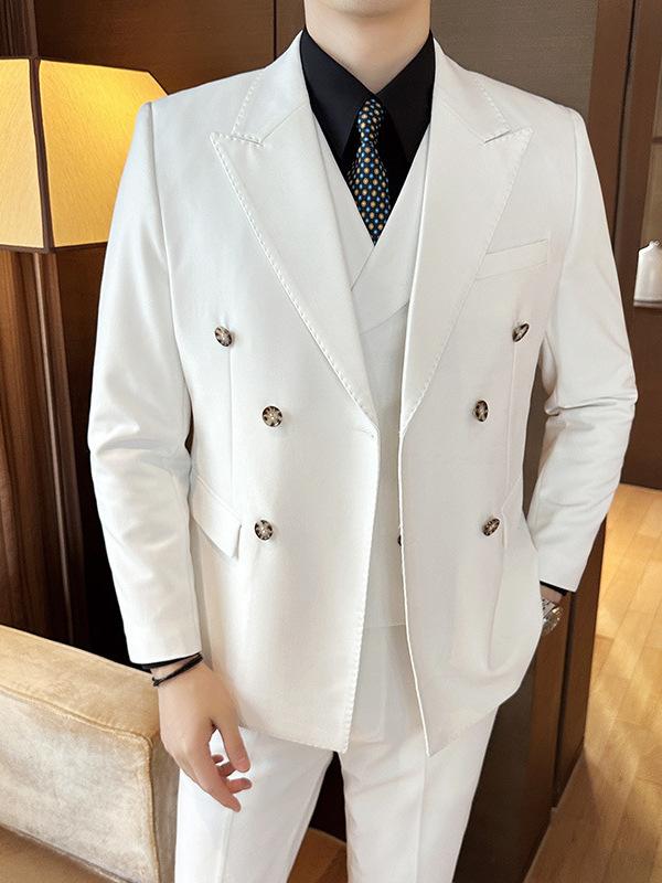 スーツ メンズ スリーピース ダブルブレスト 無地 スリムフィット ビジネス 通勤 宴会 新郎 結婚式 礼服 フォーマル パーティー ポリエステル混紡 形態安定 防シワ オールシーズン