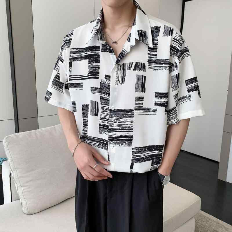 シャツ メンズ 春夏 東南アジア風 きれいめ ワイルド 大人カジュアル 半袖 ゆったり 大きいサイズ 切り替え コットン混紡 薄手 通気性 吸湿速乾 形態安定 防シワ