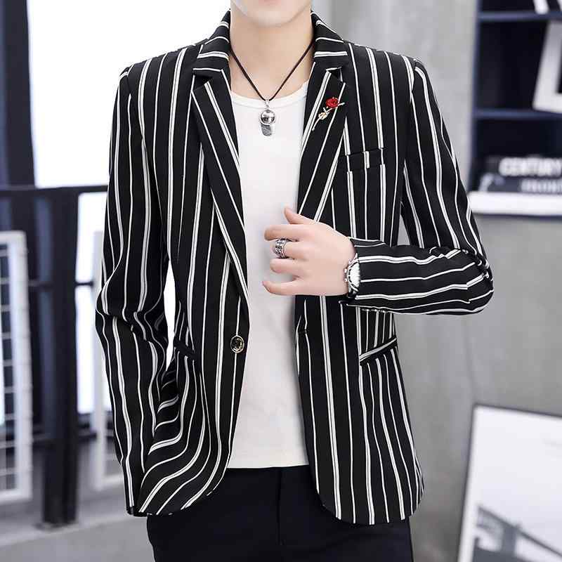 ジャケット メンズ 学生 男性用 韓国風 カジュアル スリム 細身 テーラードジャケット シングルブレスト 一つボタン 長袖 ストライプ ノーアイロン ポリエステル混紡 普段使い 通勤 オフィス 春秋 アウター