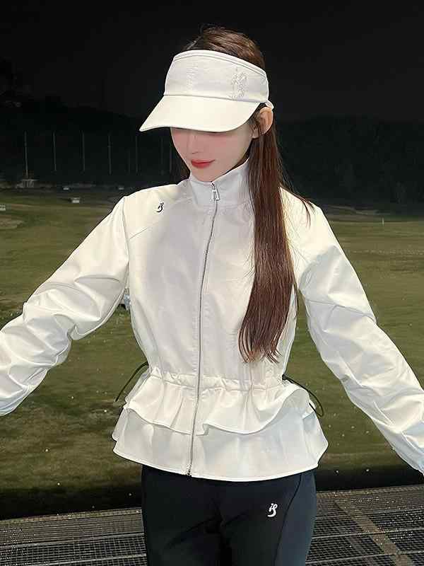 ゴルフウェア レディース 女性用 スポーツ アウター ジャケット ウエストシェイプ 細見え 長袖 トップス 軽量 吸湿速乾 ポリエステル 春夏 無地｜あじゅり