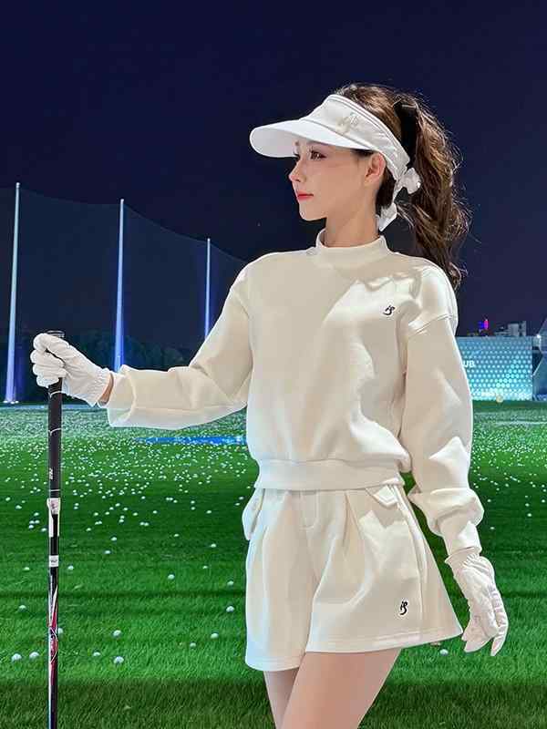 ポロシャツ レディース 女性用 秋冬 長袖 ゴルフウェア スウェット トレーナー スポーツ テニス ランニング ショートパンツ 短パン 綿混 コットンブレンド 白 ホワイト