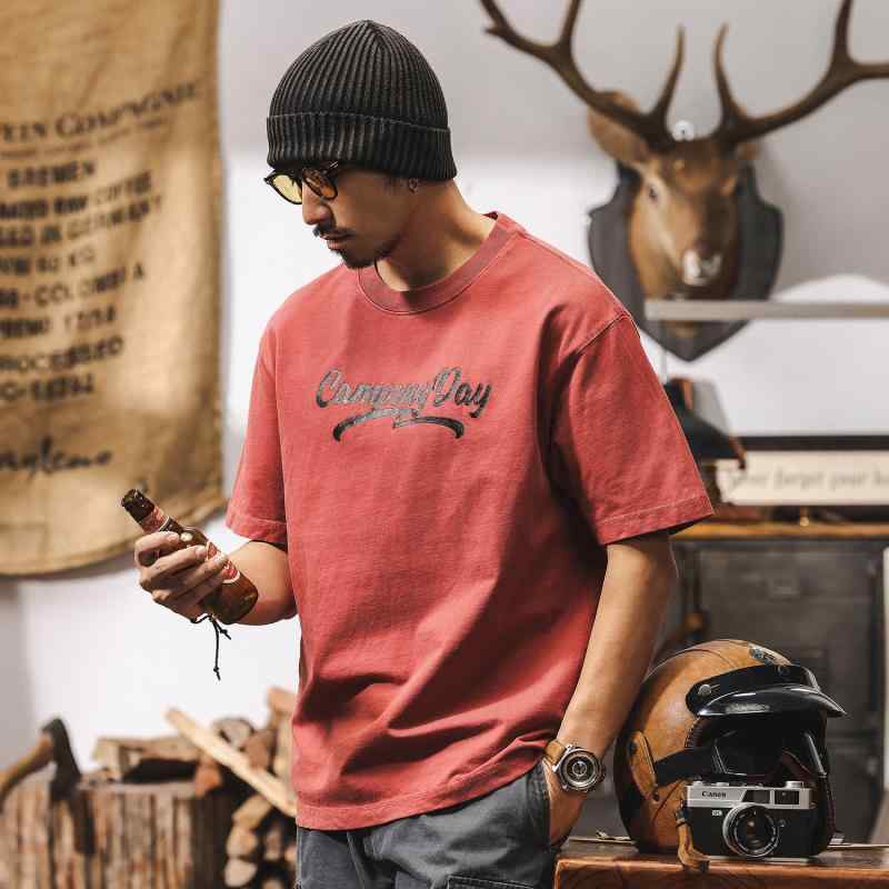 Tシャツ メンズ アメリカンヴィンテージ アメカジ レトロ ヘビーウェイト 260g 半袖 ラバープリント 文字プリント ビッグシルエット オーバーサイズ クルーネック コットン 抗菌 防臭 カジュアル ストリート 普段使い 夏 サマー トップス カット