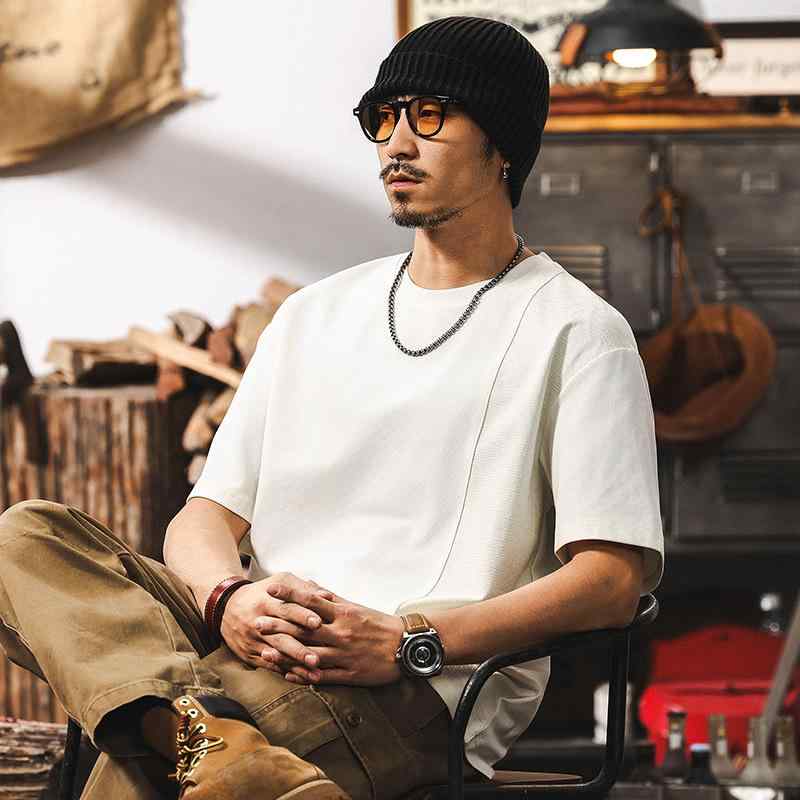 Tシャツ メンズ 男性用 夏用 半袖 接触冷感 クール ひんやり コットン 切り替え ジャガード織り アメカジ ゆったり オーバーサイズ ビッグシルエット クルーネック ドロップショルダー 薄手 トップス 普段使い 白 黒
