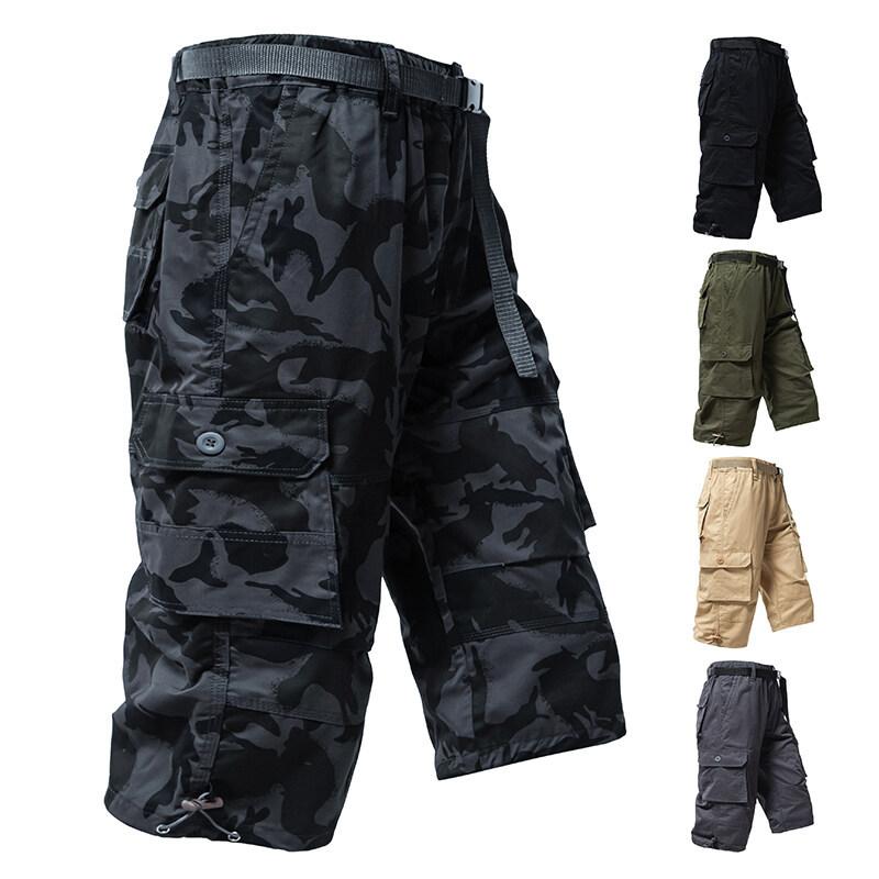 カーゴパンツ メンズ 男性用 夏用 綿100% コットン 薄手 七分丈 クロップド丈 ゆったり ストレート ワイド 通気性 耐久性 多ポケット 大人カジュアル 普段使い グレー ブラック カーキ