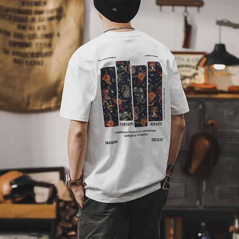 Tシャツ メンズ アメカジ レトロ ヘビーウェイト 半袖 ルーズフィット ビッグシルエット コーマ綿 クルーネック ロゴプリント カジュアル エスニック 白 黒 春夏