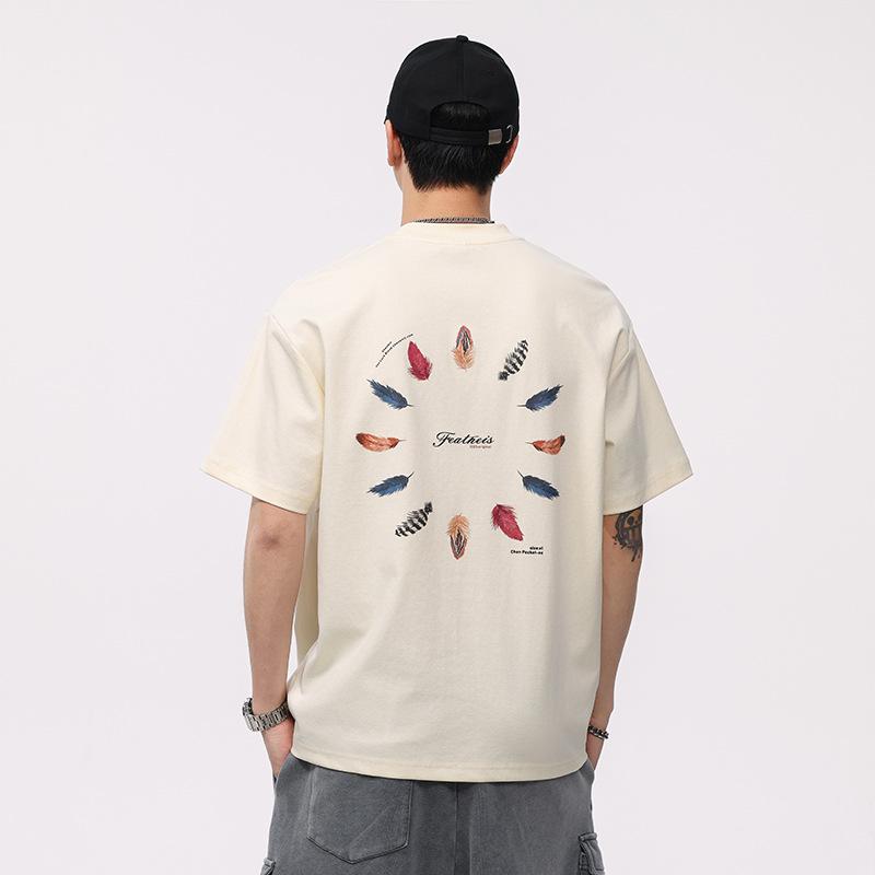 Tシャツ メンズ 男性用 アメリカンレトロ アメカジ 半袖 ショートスリーブ プリント柄 ヘビーウェイト 厚手 ゆったり ルーズフィット 快適 吸湿速乾 コットンブレンド 丸首 カジュアル デイリーユース 春夏