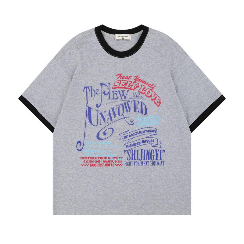 Tシャツ メンズ アメリカンストリート グラフィックプリント 切り替え クルーネック 半袖 綿100% ビッグシルエット カジュアル 普段使い 夏 通気性
