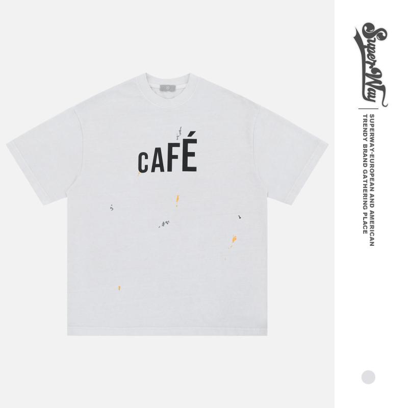 Tシャツ 男女兼用 ユニセックス 春夏 ストリート アメカジ アメリカンクラシック 綿 コットン 半袖 ドロップショルダー ラウンドネック ゆったり ルーズフィット ビッグシルエット アルファベットロゴプリント カジュアル 普段使い アプリコット
