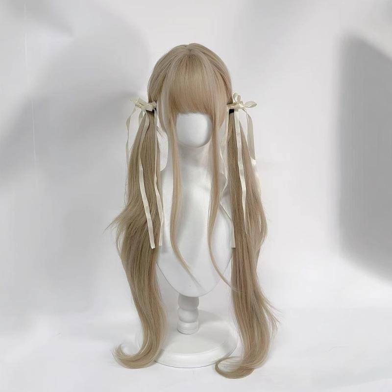 ウィッグ レディース ロリータ クラシック かわいい ロングカール フルバング プラチナブロンド 耐熱ファイバー コスプレ 日常使い マシンメイド