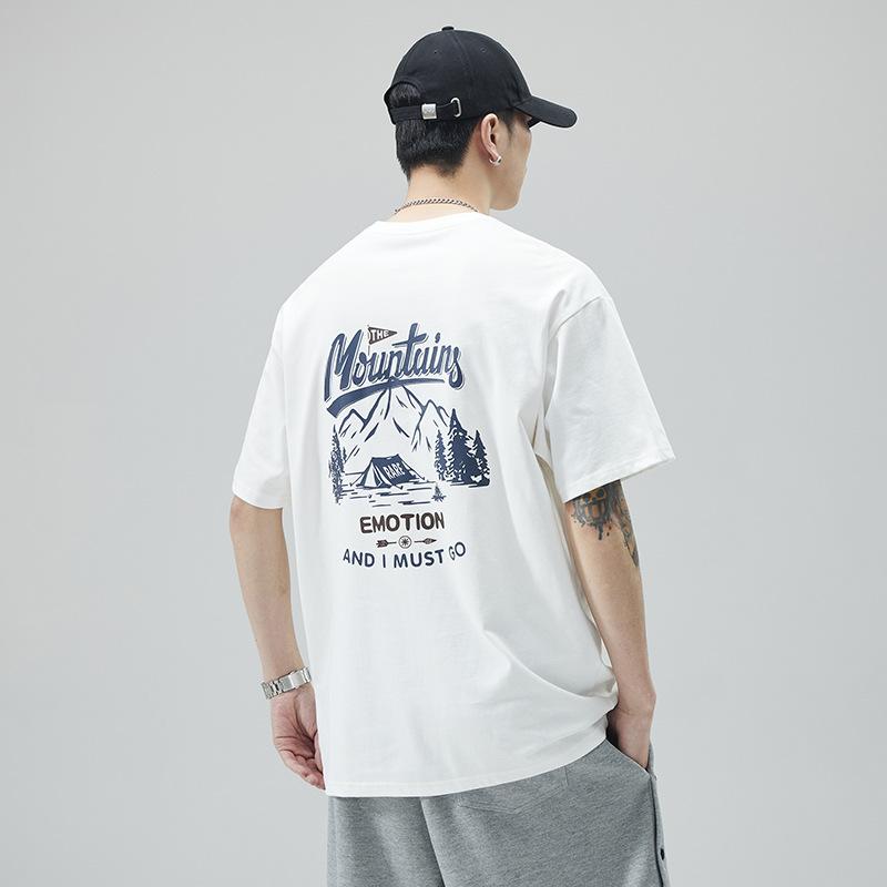 Tシャツ メンズ ヘビーウェイト 綿100% ビッグシルエット クルーネック ドロップショルダー 半袖 アメカジ ストリート カジュアル ロゴグラフィック 吸湿速乾 通気性 春夏 白 黒 カーキ