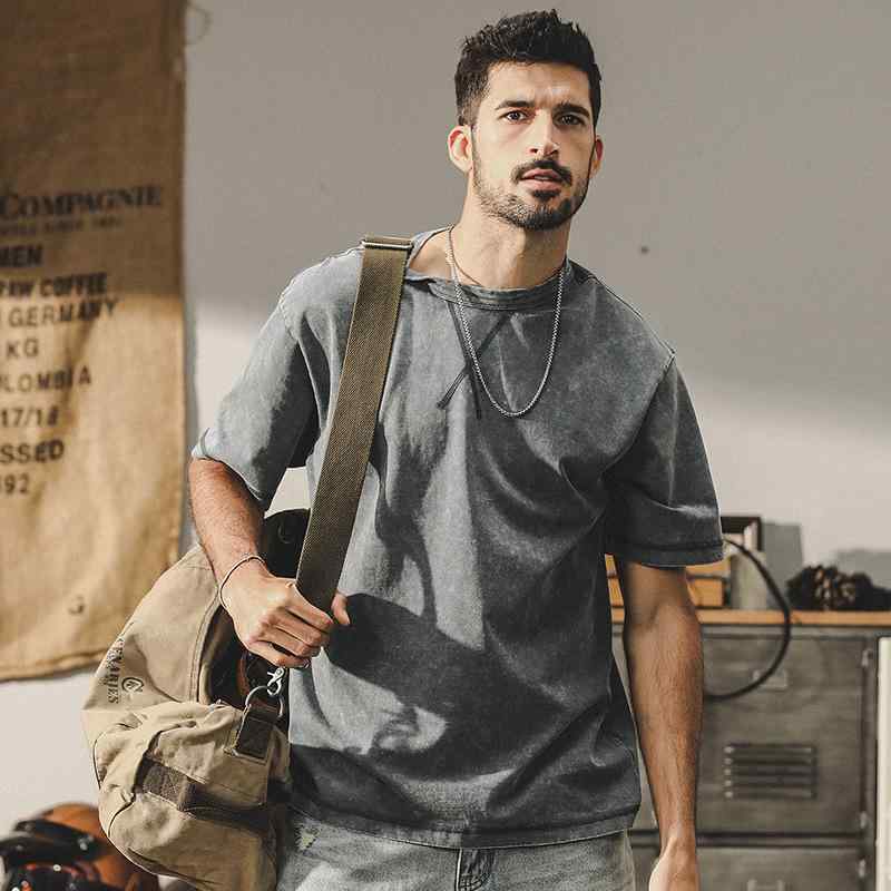 Tシャツ メンズ 男性用 トップス 春夏 ヘビーウェイト 肉厚 綿 コットン ウォッシュ加工 ユーズド加工 オーバーサイズ ビッグシルエット アメカジ ロゴプリント クルーネック 丸首 半そで 抗菌 スポーツ 普段使い