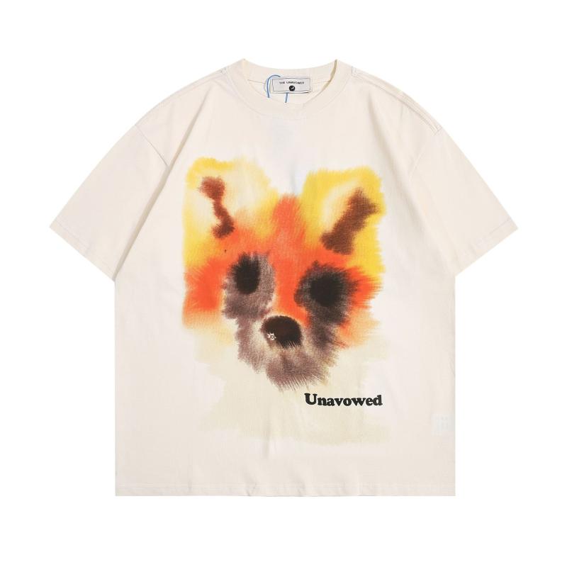 Tシャツ ユニセックス 男女兼用 青少年 ストリート系 ぼやけた子犬プリント 半袖 ゆったり ルーズフィット クルーネック 綿100% 夏 アプリコット ベージュ トップス カジュアル ペアルック