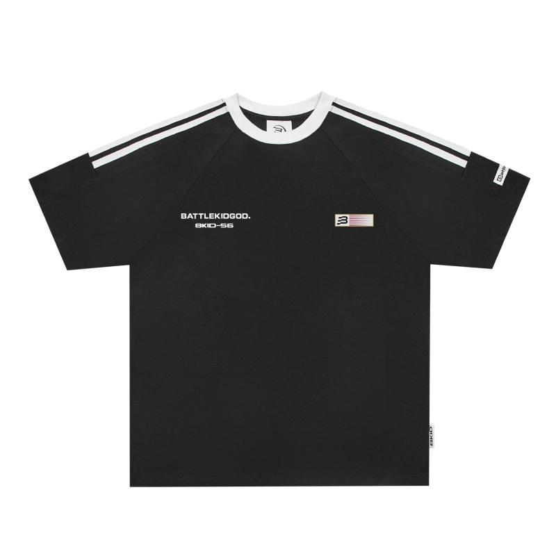 Tシャツ ユニセックス メンズ レディース ストリート 3本ライン 国旗 アルファベット ロゴ プリント ビッグシルエット ゆったり ルーズフィット コットン 半袖 クルーネック カジュアル 夏