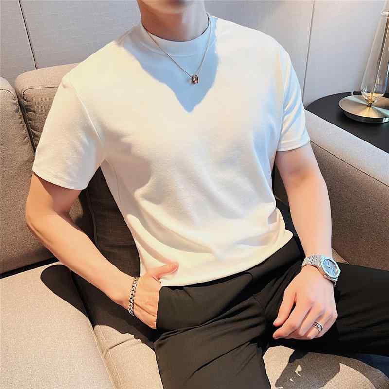Tシャツ メンズ 半袖 韓国ファッション クルーネック ゆったり ルーズフィット 綿混 厚手 無地 形態安定 普段使い カジュアル トップス 白 黒 コーヒー色 秋冬