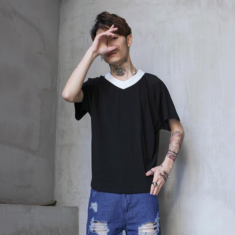 Tシャツ メンズ おしゃれ 半袖 Vネック ゆったり ビッグシルエット ドルマンスリーブ ラグランスリーブ 通気性 吸湿速乾 コットン 綿 夏 トップス 男性用 普段使い カジュアル ホワイト ブラック