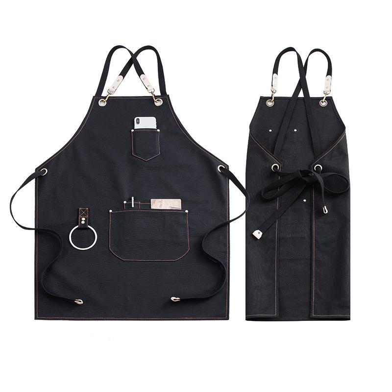 エプロン レディース メンズ バリスタ デニム 帆布 ワークウェア サービス業 ユニフォーム 制服 カフェ キッチン 製菓 ミルクティー ネイルアート 防汚 ロゴ入り シンプル インフルエンサー 春夏 ブラック グレー
