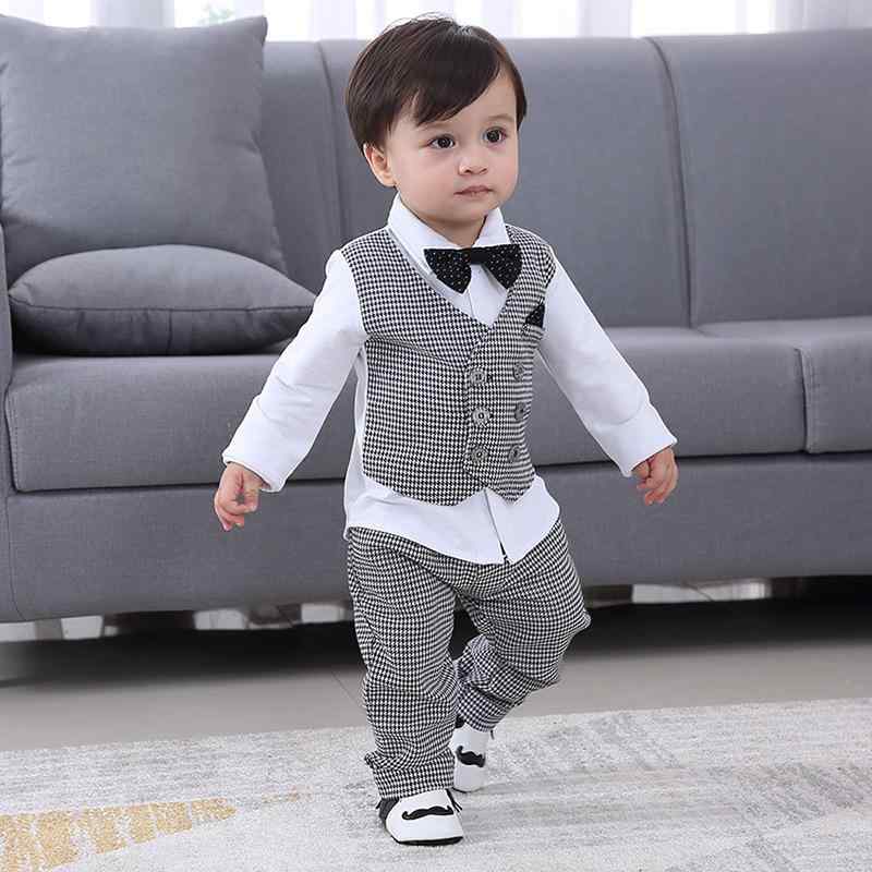 キッズ 男の子 セットアップ ブリティッシュスタイル 紳士風 かわいい 綿混 長袖 ストライプ 上下セット ツーピース 長ズボン 春秋 普段使い 幼児服