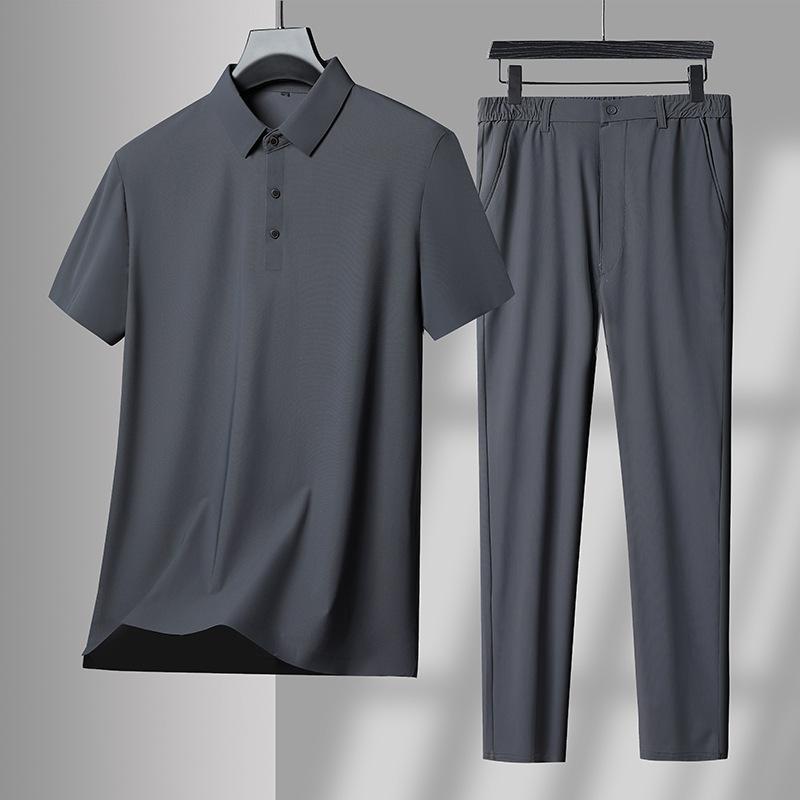 セットアップ メンズ 中高年 夏用 接触冷感 ストレッチ 半袖Tシャツ ロングパンツ 吸湿速乾 スポーツカジュアル デイリーユース