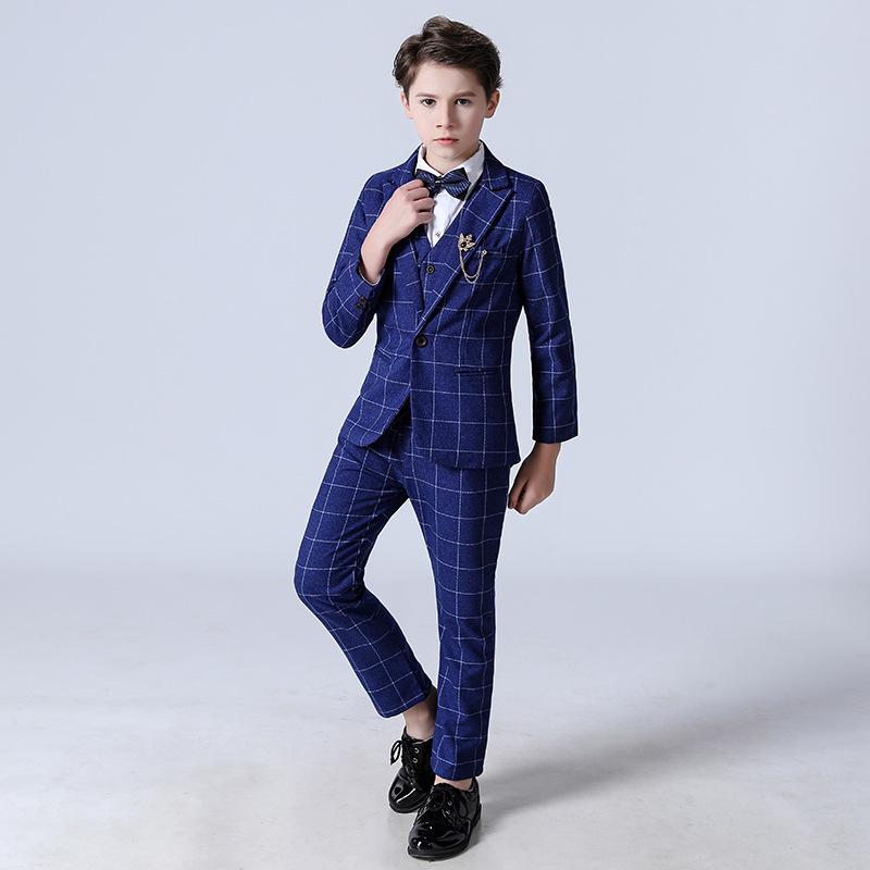 スーツ 男の子 ジュニア フォーマルスーツ セットアップ 礼服 ブリティッシュスタイル 英国風 クラシック チェック柄 ブルー 長袖 1つボタン ポリエステル オールシーズン ピアノ発表会 演奏会 結婚式 七五三 入学式 卒業式