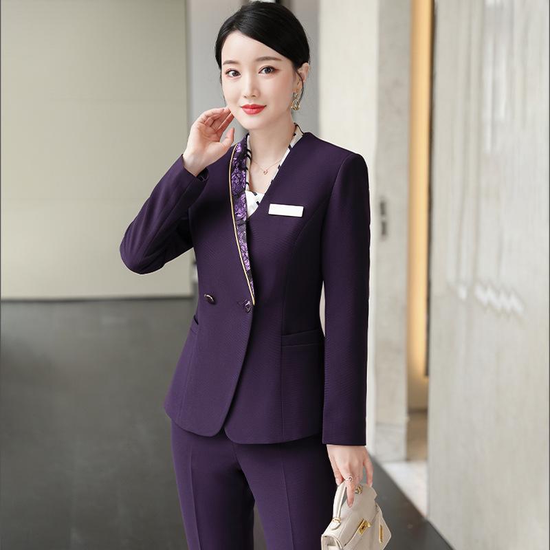 スーツ レディース 女性用 秋冬 長袖 セットアップ スカートスーツ ホテル フロント 宝石店 美容院 制服 ユニフォーム ビジネス オフィス 通勤 接客 伸縮性 ポリエステル